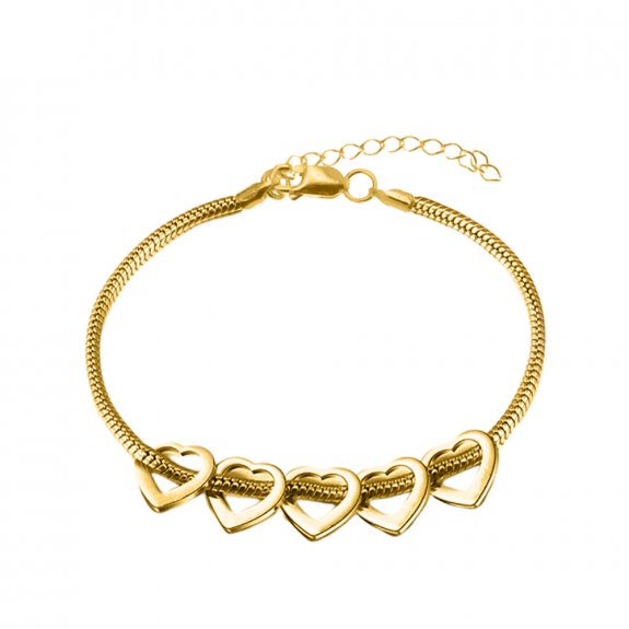 Family Love - Bratara personalizata cu inimioare gravate din argint 925 placat cu aur galben 24K