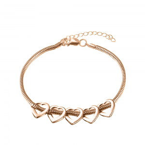 Family Love - Bratara personalizata cu inimioare gravate din argint 925 placat cu aur roz