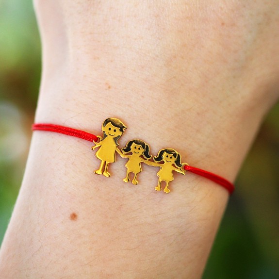 Family - Bratara personalizata mama si copilul cu snur si argint 925 placat cu aur roz
