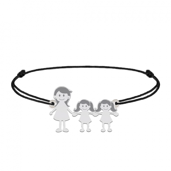 Family - Bratara personalizata mama si copilul cu snur si argint 925