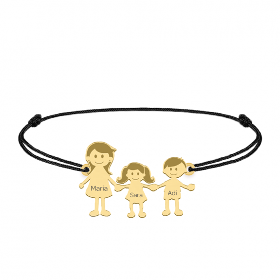 Family - Bratara personalizata mama si copilul cu snur si argint 925 placat cu aur galben 24K Family - Bratara personalizata mama si copilul cu snur si argint 925 placat cu aur galben 24K