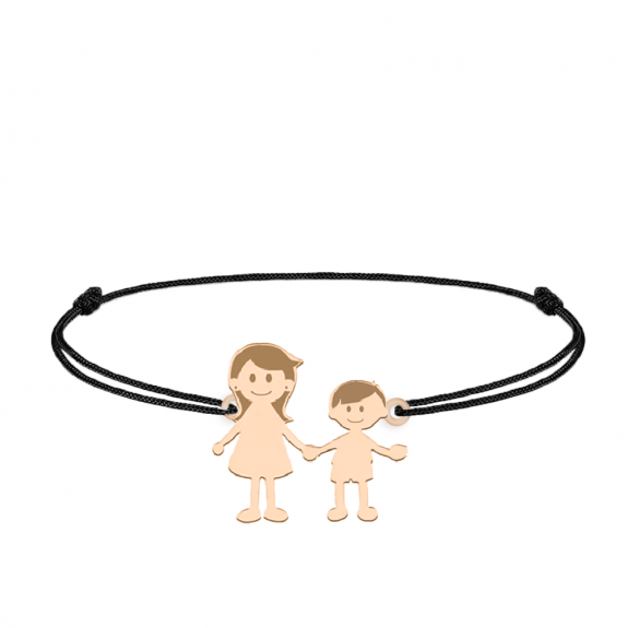 Family - Bratara personalizata mama si copilul cu snur si argint 925 placat cu aur roz