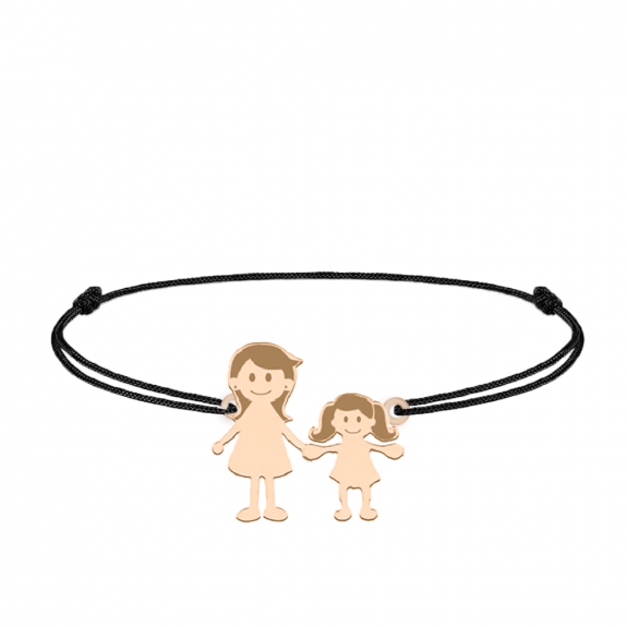 Family - Bratara personalizata mama si copilul cu snur si argint 925 placat cu aur roz