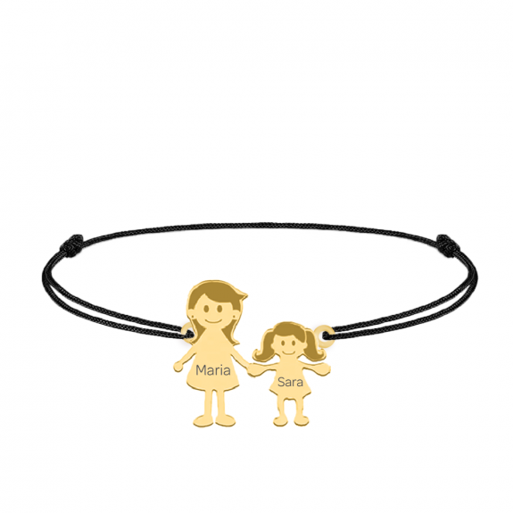 Family - Bratara personalizata mama si copilul cu snur si argint 925 placat cu aur galben 24K Family - Bratara personalizata mama si copilul cu snur si argint 925 placat cu aur galben 24K