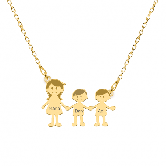 Family - Colier personalizat mama si copilul din argint 925 placat cu aur galben 24K