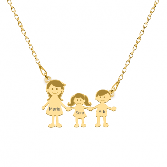 Family - Colier personalizat mama si copilul din argint 925 placat cu aur galben 24K