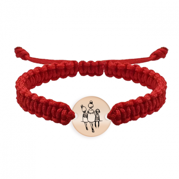 Felicia - Bratara personalizata snur impletit banut mama si doi copii din argint 925 placat cu aur roz