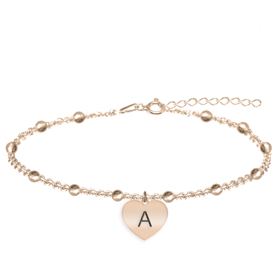 Filiz - Bratara personalizata tip salba pentru picior cu inimioara din argint 925 placat cu aur roz Filiz - Bratara personalizata tip salba pentru picior cu inimioara din argint 925 placat cu aur roz