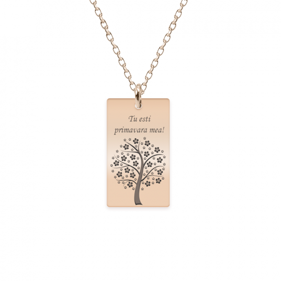 Floris - Colier personalizat copac tablita din argint 925 placat cu aur roz Floris - Colier personalizat copac tablita din argint 925 placat cu aur roz
