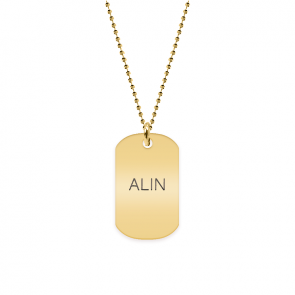 Freedom - Colier din argint 925 placat cu aur galben 24K dog tag personalizat