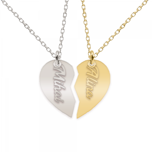 Glory - Set coliere din argint 925 personalizate pentru cuplu - jumatati de inima cu nume decupat
