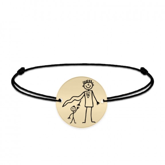 Hero - Bratara personalizata cu banut si snur pentru tata din Aur 14 karate - 12 mm - "Tati, tu esti eroul meu!"