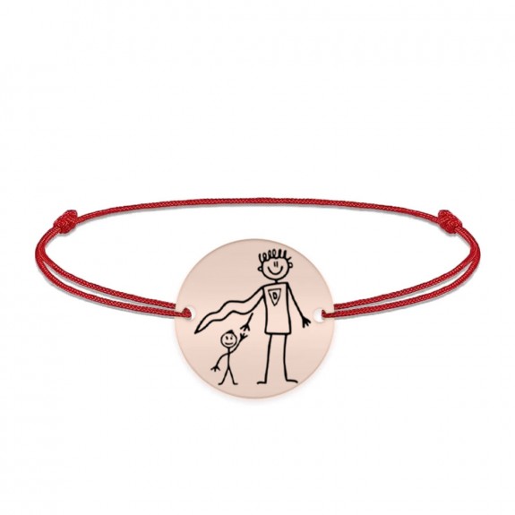 Hero - Bratara personalizata cu banut si snur pentru tata din argint 925 placat cu aur roz - "Tati, tu esti eroul meu!"