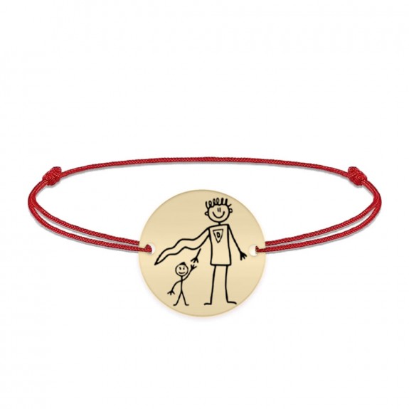 Hero - Bratara personalizata cu banut si snur pentru tata din Aur 14 karate - 12 mm - "Tati, tu esti eroul meu!"