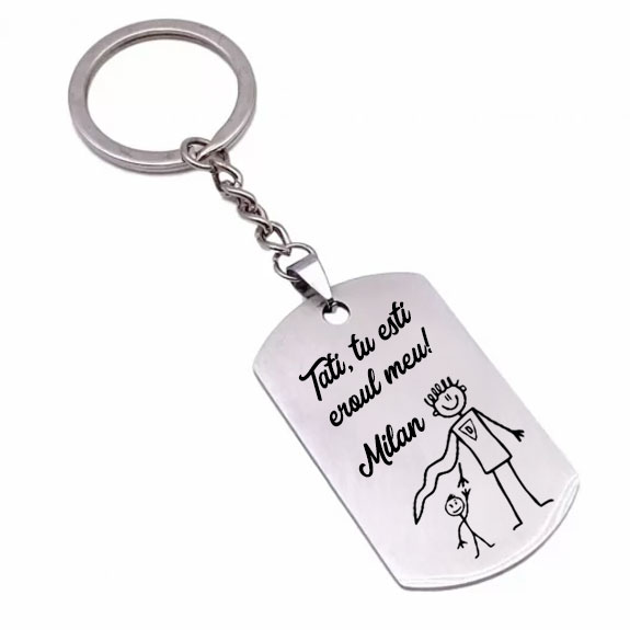 Hero - Breloc personalizat pentru tata "Tati, tu esti eroul meu!" din inox Hero - Breloc personalizat pentru tata "Tati, tu esti eroul meu!" din inox
