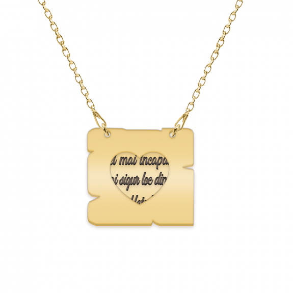 Ilona - Colier personalizat cu text si inimioara decupata din argint 925 placat cu aur galben 24K