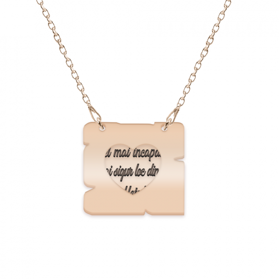 Ilona - Colier personalizat cu text si inimioara decupata din argint 925 placat cu aur roz