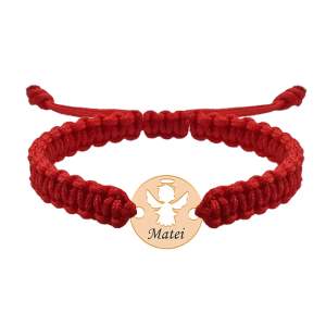 Angel - Bratara personalizata snur impletit banut cu ingeras si nume gravat din argint 925 placat cu aur roz Angel - Bratara personalizata snur impletit banut cu ingeras si nume gravat din argint 925 placat cu aur roz