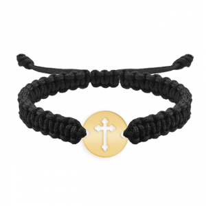 Novel - Bratara personalizata snur impletit banut si cruciulita din argint 925 placat cu aur galben 24K