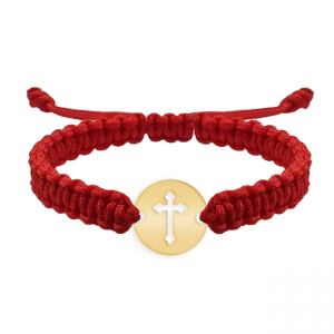 Novel - Bratara personalizata snur impletit banut si cruciulita din argint 925 placat cu aur galben 24K