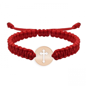 Novel - Bratara personalizata snur impletit banut si cruciulita din argint 925 placat cu aur roz