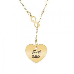 Infinity Love - Colier asimetric argint 925 placat cu aur galben 24K cu infinit si inima personalizata