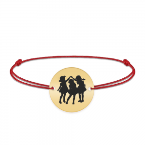 Joy - Bratara personalizata snur banut cu trei fetite din argint 925 placat cu aur galben 24K