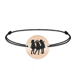 Joy - Bratara personalizata snur banut cu trei fetite din argint 925 placat cu aur roz