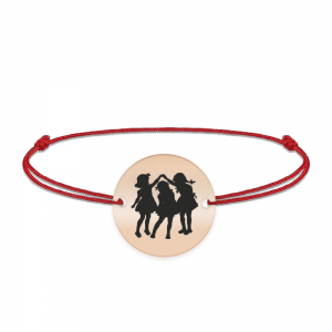 Joy - Bratara personalizata snur banut cu trei fetite din argint 925 placat cu aur roz