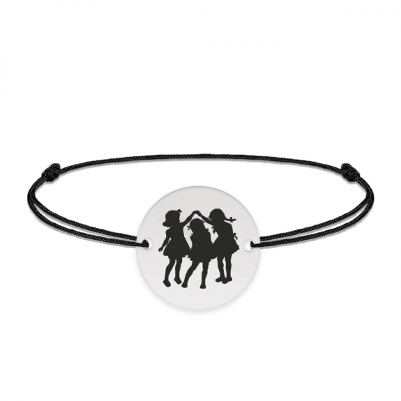 Joy - Bratara personalizata snur banut cu trei fetite din argint 925