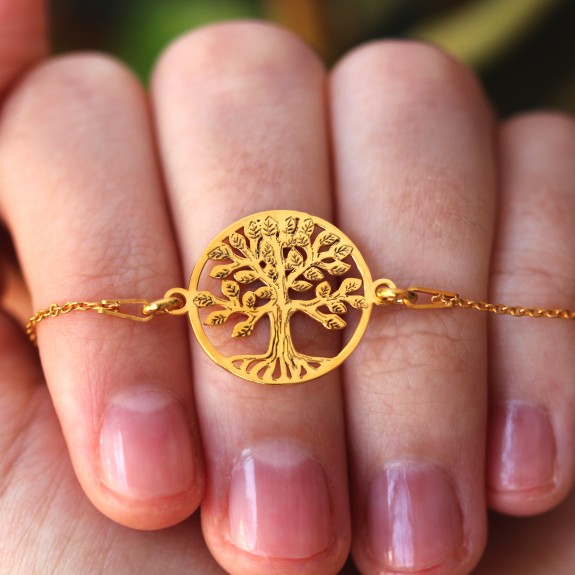 July- Bratara personalizata pomul vietii din argint 925 placat cu aur galben 24K