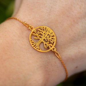 July- Bratara personalizata pomul vietii din argint 925 placat cu aur galben 24K