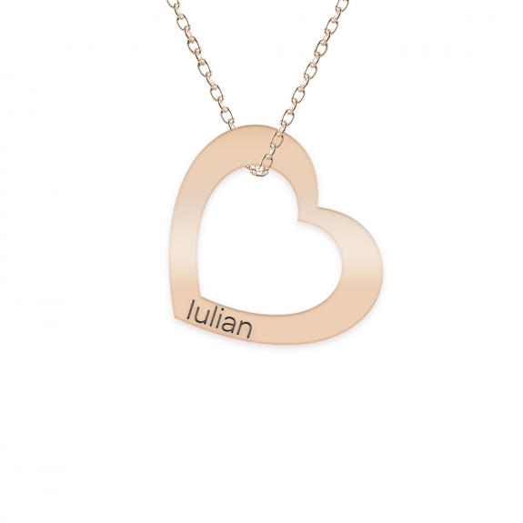 Karina - Colier personalizat cu inimioara si nume din argint 925 placat cu aur roz