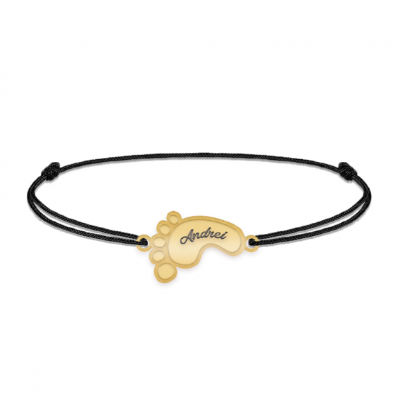 Kiddie - Bratara personalizata snur talpita si nume din argint 925 placat cu aur galben 24K