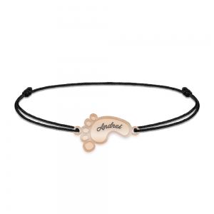 Kiddie - Bratara personalizata snur talpita si nume din argint 925 placat cu aur roz