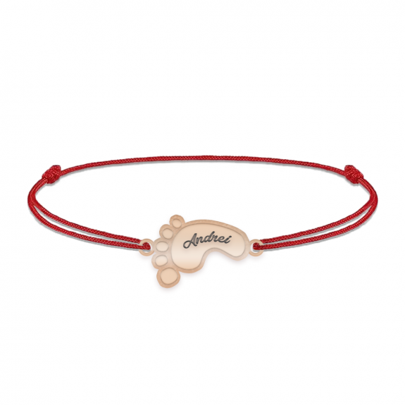 Kiddie - Bratara personalizata snur talpita si nume din argint 925 placat cu aur roz