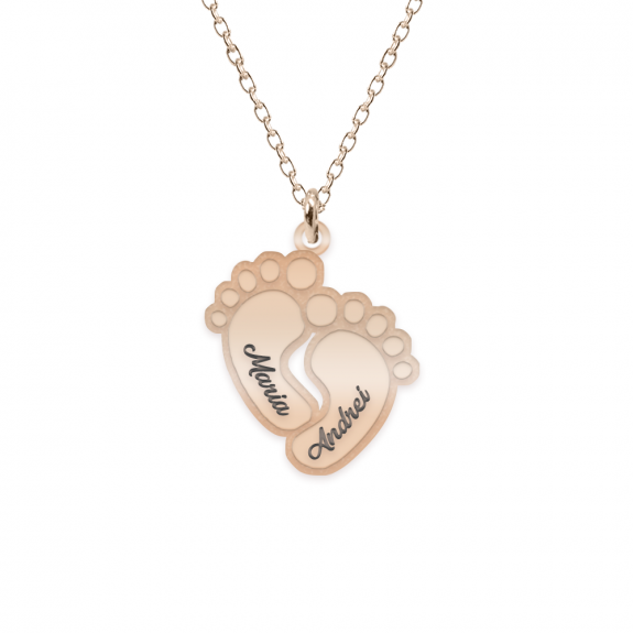 Kiddie - Colier personalizat talpite cu nume din argint 925 placat cu aur roz Kiddie - Colier personalizat talpite cu nume din argint 925 placat cu aur roz