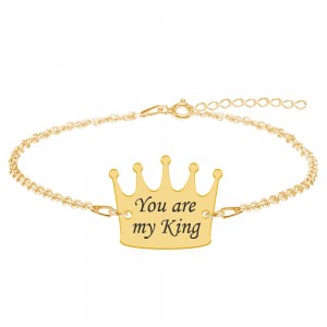 King - Bratara din argint 925 placat cu aur galben 24K personalizata cu text - coroana