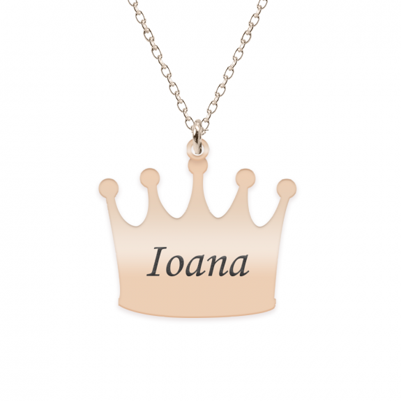 King - Colier din argint 925 placat cu aur roz personalizat cu text - coroana King - Colier din argint 925 placat cu aur roz personalizat cu text - coroana