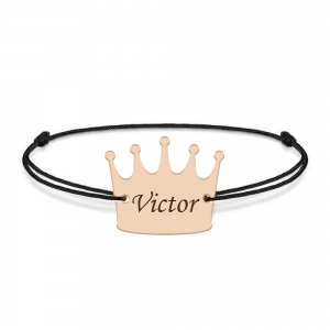 King - Bratara snur cu talisman din argint 925 placat cu aur roz personalizata cu text - coroana