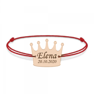 King - Bratara snur cu talisman din argint 925 placat cu aur roz personalizata cu text - coroana