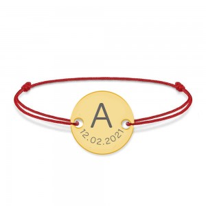 Lia - Bratara snur personalizata cu banut argint 925 placata cu aur galben 24K cu initiala si data