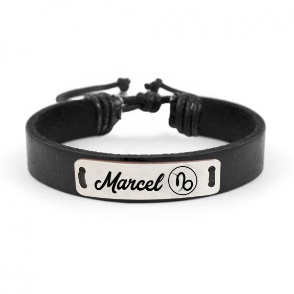 Bratara din piele cu tablita din argint 925 personalizata cu nume - Zodia Capricorn Bratara din piele cu tablita din argint 925 personalizata cu nume - Zodia Capricorn