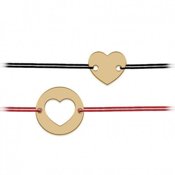 Life - Set bratari personalizate snur cu banut si inima cu nume din Aur galben 14 karate