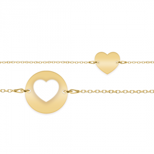 Life - Set bratari personalizate banut si inima cu nume din argint 925 placat cu aur galben 24K