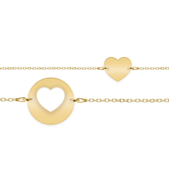 Life - Set bratari personalizate banut si inima cu nume din argint 925 placat cu aur galben 24K