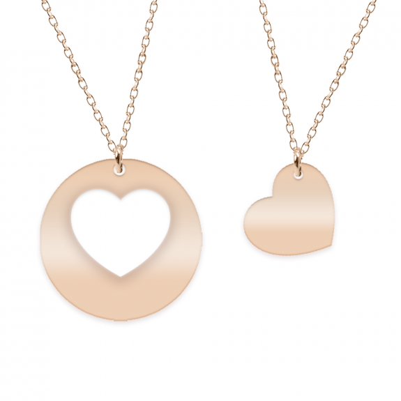 Life - Set coliere personalizate banut si inima cu nume din argint 925 placat cu aur roz