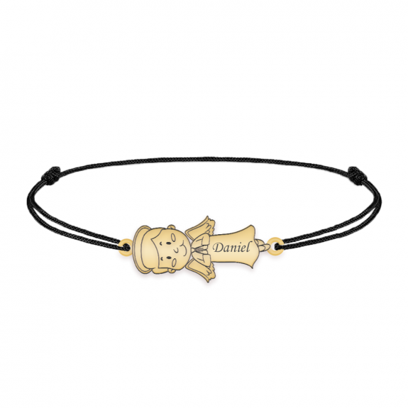 Little Angel - Bratara personalizata snur baietel ingeras din argint 925 placat cu aur galben 24K