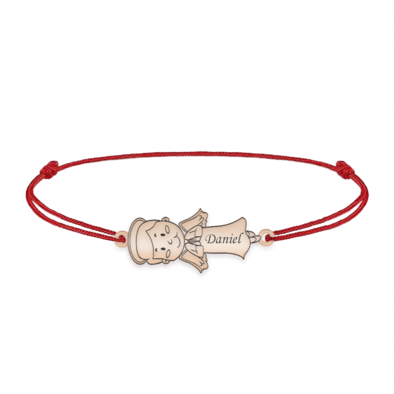Little Angel - Bratara personalizata snur baietel ingeras din argint 925 placat cu aur roz