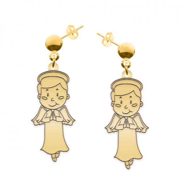 Little Angel - Cercei personalizati baietel ingeras cu tija din argint 925 placat cu aur galben 24K